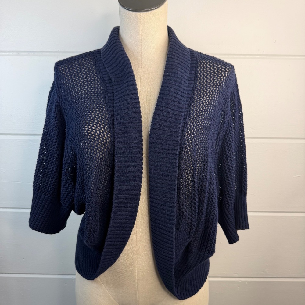 Torrid 3X Navy Blue Open Knit Cardigan Cotton Blend Bolero Half Cardigan